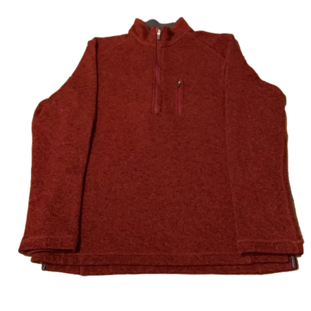 WOOLRICH Mens Zip Pullover, Size M, Red Mingled Black Knit Fabric.